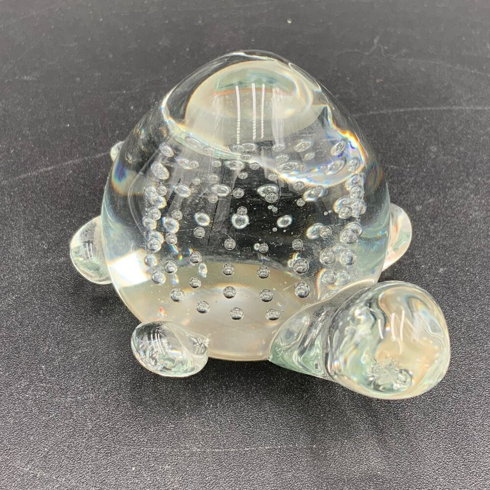Controlled Bubbles Glass Turtle Paperweight Smooth Bottom 4" x 2 1/4"